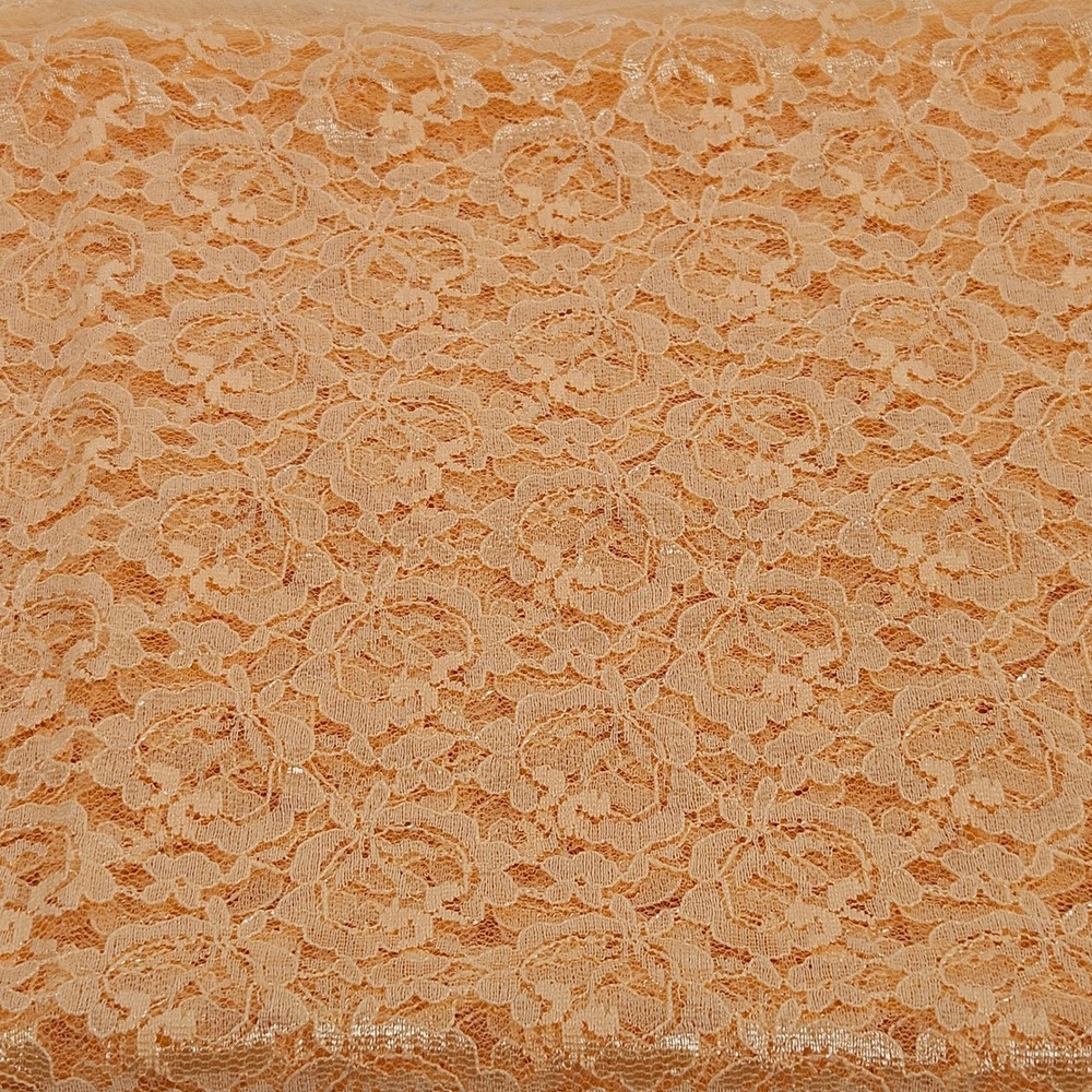 Vintage Orange‎ Peach Floral Lace Fabric Sheer Overlay Craft Material 3/4 Yd